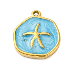 Морская звезда 304 подвески из нержавеющей стали, с эмалью, ионное покрытие (ip), реальный 18 k позолоченный, плоско-круглые, морская звезда, 16.5x14.5x3 мм, отверстие : 1.2 мм