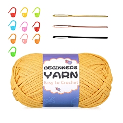 Золотистый Набор инструментов для вязания своими руками, с хлопковой пряжей для наполнения сердцевины, маркером петель и иглой, для пледов подушки поделки из пряжи крючком, золотые, 157x92x92 мм