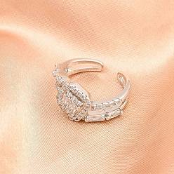 Платина Манжеты из латуни с микро паве кубический цирконий для женщин, долговечный, стойки покрытие, без кадмия и без свинца, платина, 12 мм