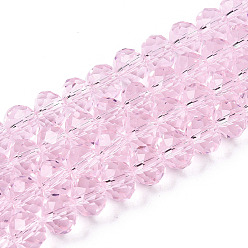 Pink Glasperlen Stränge, facettierte Abakus, Rondell, rosa, 10x8 mm, Bohrung: 1 mm, ca. 60~61 Stk. / Strang, 46~48 cm
