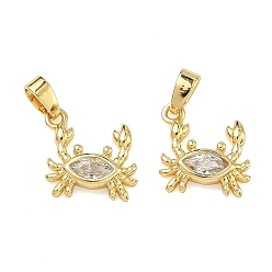 Настоящее золото 18K Латунные микропаве прозрачные подвески с фианитом, крабовые прелести, стойки покрытие, долговечный, реальный 18 k позолоченный, 12x12x3 мм, Отверстие: 4.5 XMM