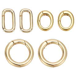 Настоящее золото 18K 6шт 3 стили латунные пружинные затворные кольца, овал и пончик, реальный 18 k позолоченный, 12~23x9~23x2.5~4 мм, 2 шт / стиль
