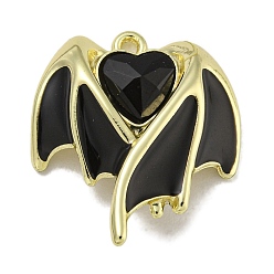 Черный Стойки обшивки сплава эмали подвески, со стразами, без кадмия, без никеля и без свинца, крыло и сердце, золотые, чёрные, 20.5x17.5x5.5 мм, отверстие : 1.2 мм