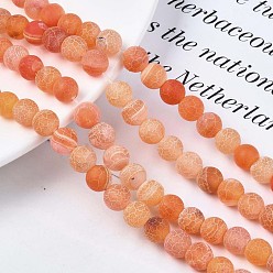 Tomato Natural Weathered Agate Beads Strands, Frosted, Dyed, Round, Tomato, 8mm, Hole: 1mm, about 47pcs/strand, 15.7 inch