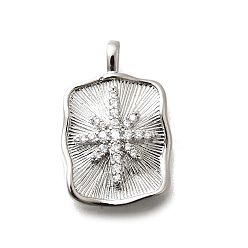 Платинированный Латунные микро проложить кубического циркония подвески, без кадмия, без никеля и без свинца, прямоугольник со звездными подвесками, Реальная платина, 21.5x14x3.5 мм, отверстие : 3x2 мм