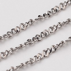 Stainless Steel Color Tarnish Resistant 304 Stainless Steel Twisted Chains Curb Chain, Faceted, Soldered, Stainless Steel Color, 1.5x1mm