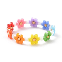 Оранжевый Кольцо из стеклянных бусин с цветочным узором для женщин, оранжевые, размер США 6 1/2 (16.9 мм)