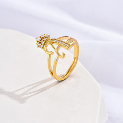 Letter A Латунные микро проложить пальцев кольца кубического циркония, без кадмия, без никеля и без свинца, для женщин, буква a, размер США 3 (14 мм)