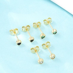 Сердце Латунные микро проложить серьги стержня кубического циркония, долговечный, стойки покрытие, без свинца и без кадмия, реальный 18 k позолоченный, сердце, 4x4 мм