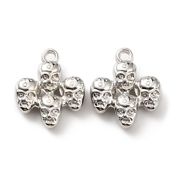 Platinum Halloween CCB Plastic Pendants, Skull Charm, Platinum, 29.5x24.5x7.5mm, Hole: 3mm
