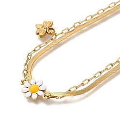 Белый Ионное покрытие (ip) 304 двухслойные эмалевые ожерелья из нержавеющей стали с подвесками в виде цветов и пчел для женщин, реальный 14 k позолоченный, белые, 16.34 дюйм (41.5 см)