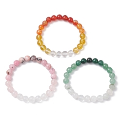 Смешанные камни 3шт. браслеты из натуральных смешанных драгоценных камней с круглыми бусинами для женщин и мужчин, бусина : 8.5 mm, внутренний диаметр: 2-1/4 дюйм (5.6 см)