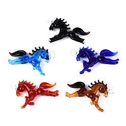 (52) Непрозрачная лаванда Большие подвески, лэмпворк, ручная работа , лошадь, разноцветные, 32~34x50~53x10~12 мм, отверстие : 3.5~4x4~5 мм