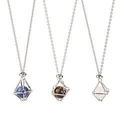 Нержавеющая Сталь Цвет Сделай сам кулон ожерелье, в том числе 304 мешочек для макраме из нержавеющей стали, изготовление пустого держателя для камней, изготовление ожерелья, смешанные природный драгоценный камень бисер, цвет нержавеющей стали, 9 шт / коробка