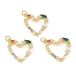 Разноцветный Подвески из настоящего 18k золота с латунным покрытием из кубического циркония с микро-паве, с целью перехода в кольце, долговечный, без кадмия и без свинца, сердце прелести, красочный, 19x20x3 мм, отверстие : 3.4 мм