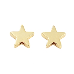 Настоящее золото 18K Стойки обшивки латунные бусины, долговечный, без кадмия и без свинца, звезда, реальный 18 k позолоченный, 8x8x2.5 мм, отверстие : 1 мм