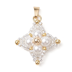 Прозрачный Подвески из ракушечного жемчуга и стеклянных бусин, подвески-звезды 304 с защелками из нержавеющей стали, золотые, прозрачные, 25x25x7 мм, отверстие : 5.5x2.5 мм