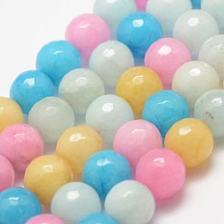 Colorful Faceted Natural White Jade Beads Strands, Round, Dyed, Colorful, 10mm, Hole: 1.2~1.5mm,  about 38pcs/strand, 14 inch(35.6cm)