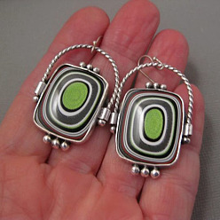 Rectangle Болтаться серьги сплава эмали, со стеклом, античное серебро, прямоугольные, 37 мм