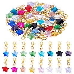 Couleur Mélangete 32 pcs 16 couleurs décorations de pendentif en verre, avec alliage homard fermoirs pince, étoiles, or, couleur mixte, 35mm, 2 pcs / couleur