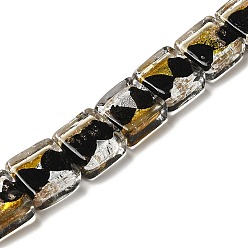 Черный Бусины ручной работы из золотой и серебряной фольги в технике лэмпворк, квадратный, чёрные, 12.5~13x12x6~6.5 мм, отверстие : 1~1.2 мм