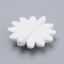 White Food Grade Eco-Friendly Silicone Focal Beads, Chewing Beads For Teethers, DIY Nursing Necklaces Making, Sunflower, White, 40x10mm, Hole: 3mm