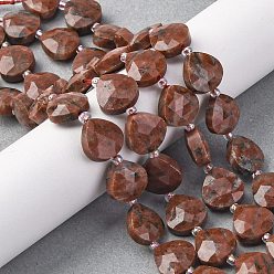 Plum Blossom Jasper Натуральные нити из яшмы в цвету сливы, граненое сердце, с бисером, 12x12x5 мм, отверстие : 1.2 мм, около 12 шт / нитка, 6.50'' (16.5 см)