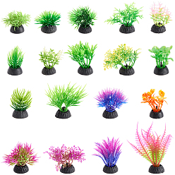 Mixed Color 54Pcs 18 Styles Plastic & Resin Sea Grass Display Decorations, for Micro Landscape Fish Tank Aquarium Decoration Accessories, Mixed Color, 30~76x25.5~93x24~49mm, 3pcs/style