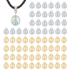 Платиновый & Золотой 120шт 2 цвета железные пружинные бусины клетка подвески, подвески в полой круглой клетке, платиной и золотом, 9x8 мм, отверстие : 3 мм, 60 шт / цвет