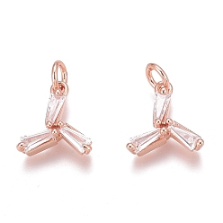 Real Rose Gold Plated Brass Micro Pave Clear Cubic Zirconia Charms, Long-Lasting Plated, Real Rose Gold Plated, 10x9x3mm, Hole: 2mm