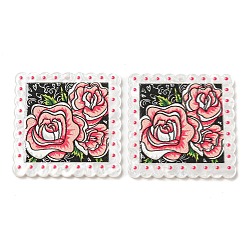 Разноцветный Непрозрачные акриловые подвески, квадратные с цветком, красочный, 34.5x34.5x2 мм, отверстие : 1.6 мм