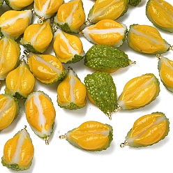 Durian Подвески из непрозрачной смолы с изображением фруктов, с золотой латунной петлей, дуриан, 23.5x13x10.5 мм, отверстие : 1.4 мм