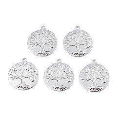 Нержавеющая Сталь Цвет Не тускнеющие 201 подвески из нержавеющей стали, плоские круглые с деревом, цвет нержавеющей стали, 29x25.5x2 мм, отверстие : 2 мм