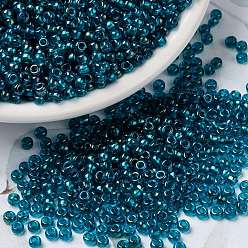 (RR3537) Fancy Lined Teal Blue MIYUKI Round Rocailles Beads, Japanese Seed Beads, (RR3537) Fancy Lined Teal Blue, 15/0, 1.5mm, Hole: 0.7mm, about 5555pcs/bottle, 10g/bottle