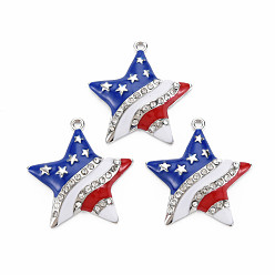 Платина Стойки обшивки сплава эмали подвески, с кристально горный хрусталь, золотой свет, без кадмия, без никеля и без свинца, звезда, платина, 33x32x6 мм, отверстие : 1.8 мм