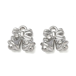 Christmas Bell Рождественские подвески из сплава с кристаллами и стразами, без свинца и без кадмия, платина, Рождественский колокольчик, 11x11x5 мм, отверстие : 1.7 мм