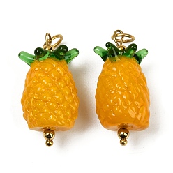 Ананас 304 нержавеющая сталь с подвесками ручной работы в технике лэмпворк, фруктовые темы, с целью перехода в кольце, ананас, 28.5x18.5x14 мм, отверстие : 4.5 мм