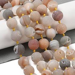 Гальванический Агат Нити бусин из натурального агата-геоды/друзы, матовые, круглые, 14 мм, отверстие : 1 мм, около 25~27 шт / нитка, 16.73~17.13'' (42.5~43.5 см)