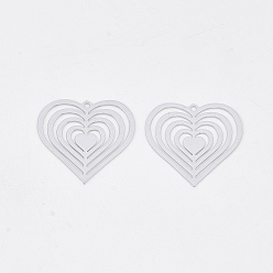 Платина Латунные подвески, гравированные металлические украшения, долговечный, сердце, платина, 19.5x20x0.3 мм, отверстие : 1 мм