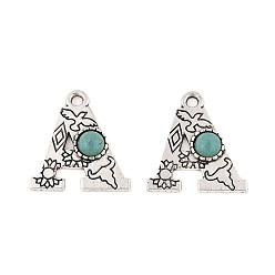 Letter A Подвески из синтетической бирюзы и сплавов, письмо амулеты, античное серебро, буква a, 25x23x4 мм, отверстие : 3 мм