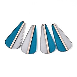 Стально-синий Прозрачные подвески из смолы и дерева, слеза, два тона, стальной синий, 58.1x28.5x3.1~4 мм, отверстие : 2 мм