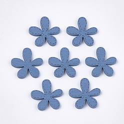 Royal Blue Painted Poplar Wood Cabochons, Flower, Royal Blue, 22x22x2mm