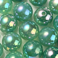 Зеленый УФ-покрытие радужными переливающимися акриловыми бусинами, круглые, зелёные, 15.5x15 мм, отверстие : 2.7 мм