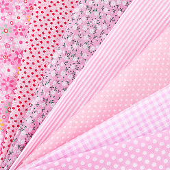 Pink Flower Print Cotton Fabric, for Patchwork, Sewing Tissue to Patchwork, Pink, 50x50cm, 7sheet/set