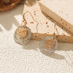 Platine & Or Boucles d'oreilles pendantes en laiton bicolore, Plat rond / spirale, platine et d'or, 35mm