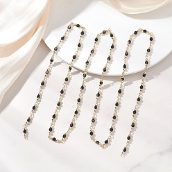 Черный Цепочки круглого звена из натурального агата, граненые, с 304 фурнитурой из нержавеющей стали, золотые, несварные, чёрные, 1000 мм