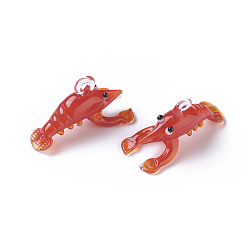 Red Handmade Lampwork Pendants, Lobster, Red, 32~34x14~18x15~17mm, Hole: 2~4mm