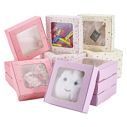 (52) Непрозрачная лаванда 16 шт. 4 цвета складные квадратные подарочные коробки для хранения бумаги, упаковочные коробки из печатной бумаги, с пластиковым видимым окном, разноцветные, 12x12x3 см, 4 шт / цвет