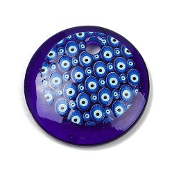 Индиго Подвески лэмпворк ручной работы, плоские круглые с сглаза, индиговые, 30.5x5.5 мм, отверстие : 3.5 мм