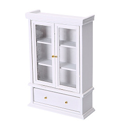 White 1:12 Dollhouse Accessories, Dollhouse Miniature Modern Living Room Storage Cabinet, Double Door Glass Cabinet, White, 100x35x150mm